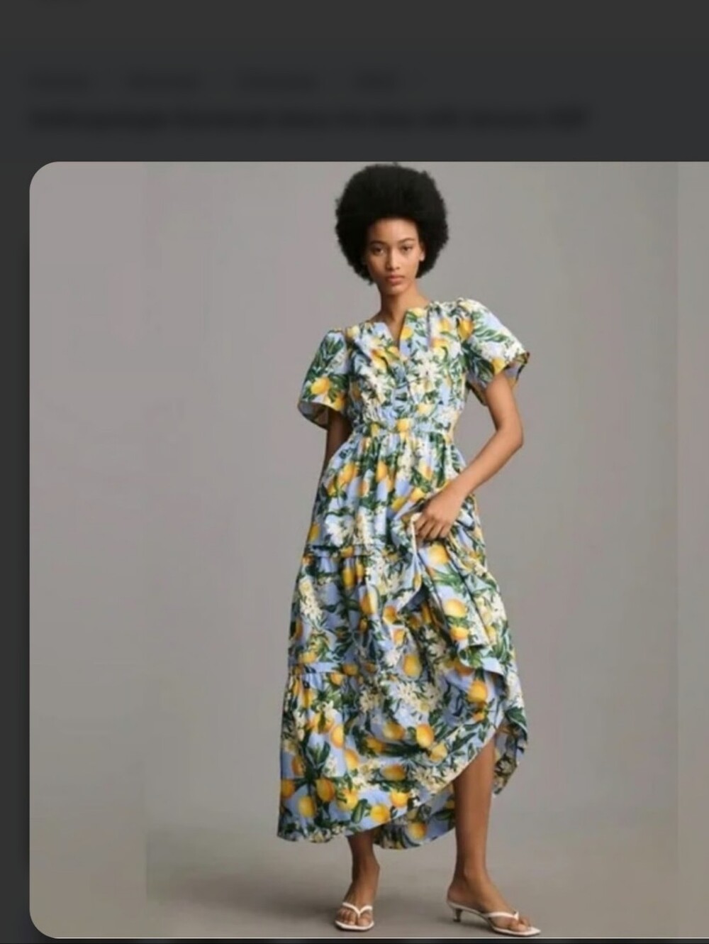 Anthropologie Somerset Blue Tiered Lemon Maxi Dress Size Large Pockets Smocked - Picture 2 of 11